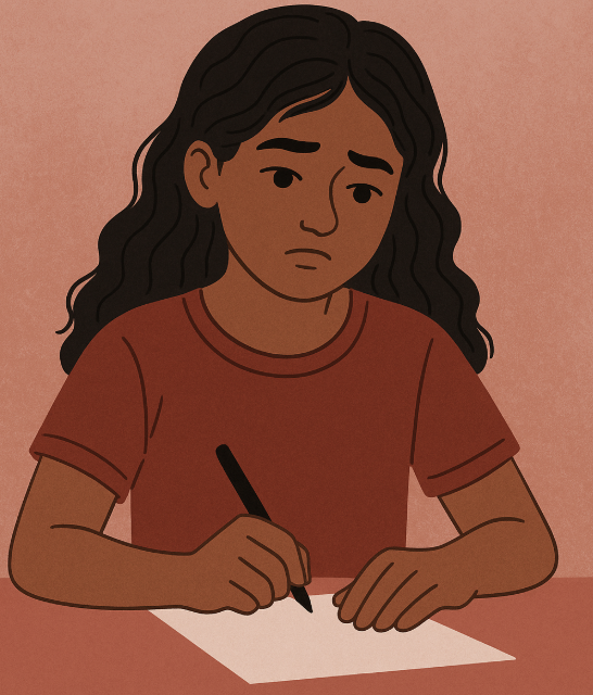 Illustration of a girl writing a letter