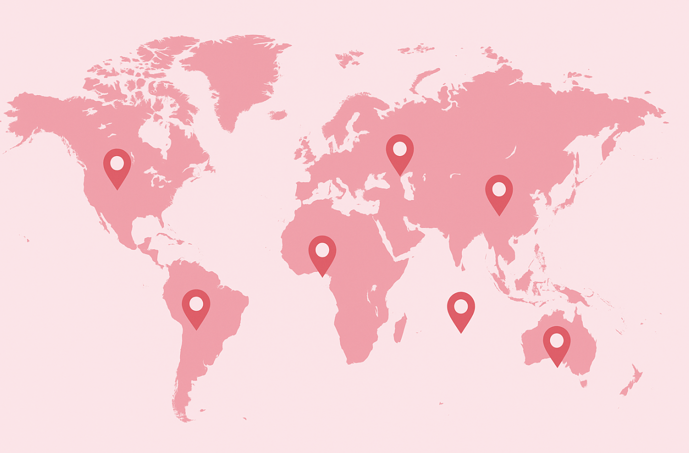 Pink world map with location pins